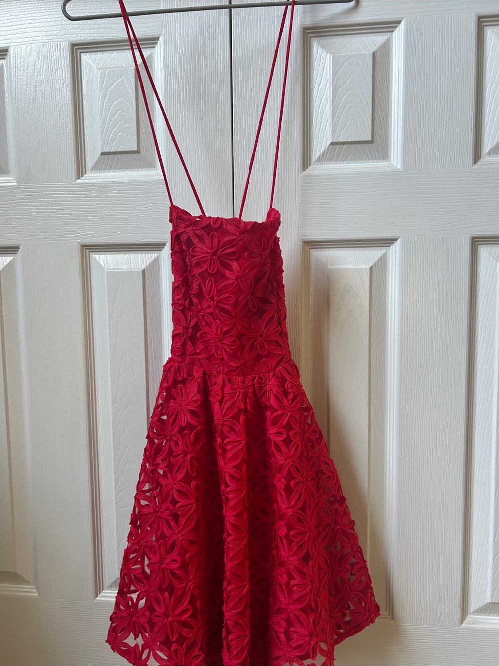 Red Floral Lace Spaghetti-Strap  Dress